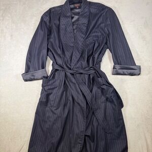 Majestic Signature Mens Navy Blue Pinstripe 100% Wool Robe Made in Canada L XL